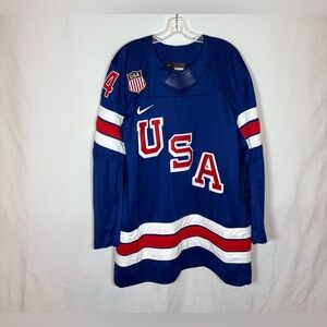 Nike Team USA Hockey #34 Mathews 2026 Winter Olympics Milano Home Jersey Blue L